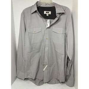 Joseph Abboud Gray Striped Button Up Shirt Long Sleeve Pockets Large